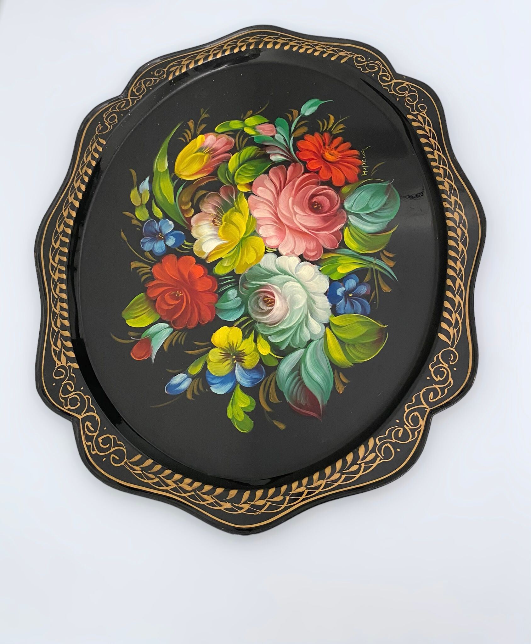 Metal tray Russian folk craft Jostovo