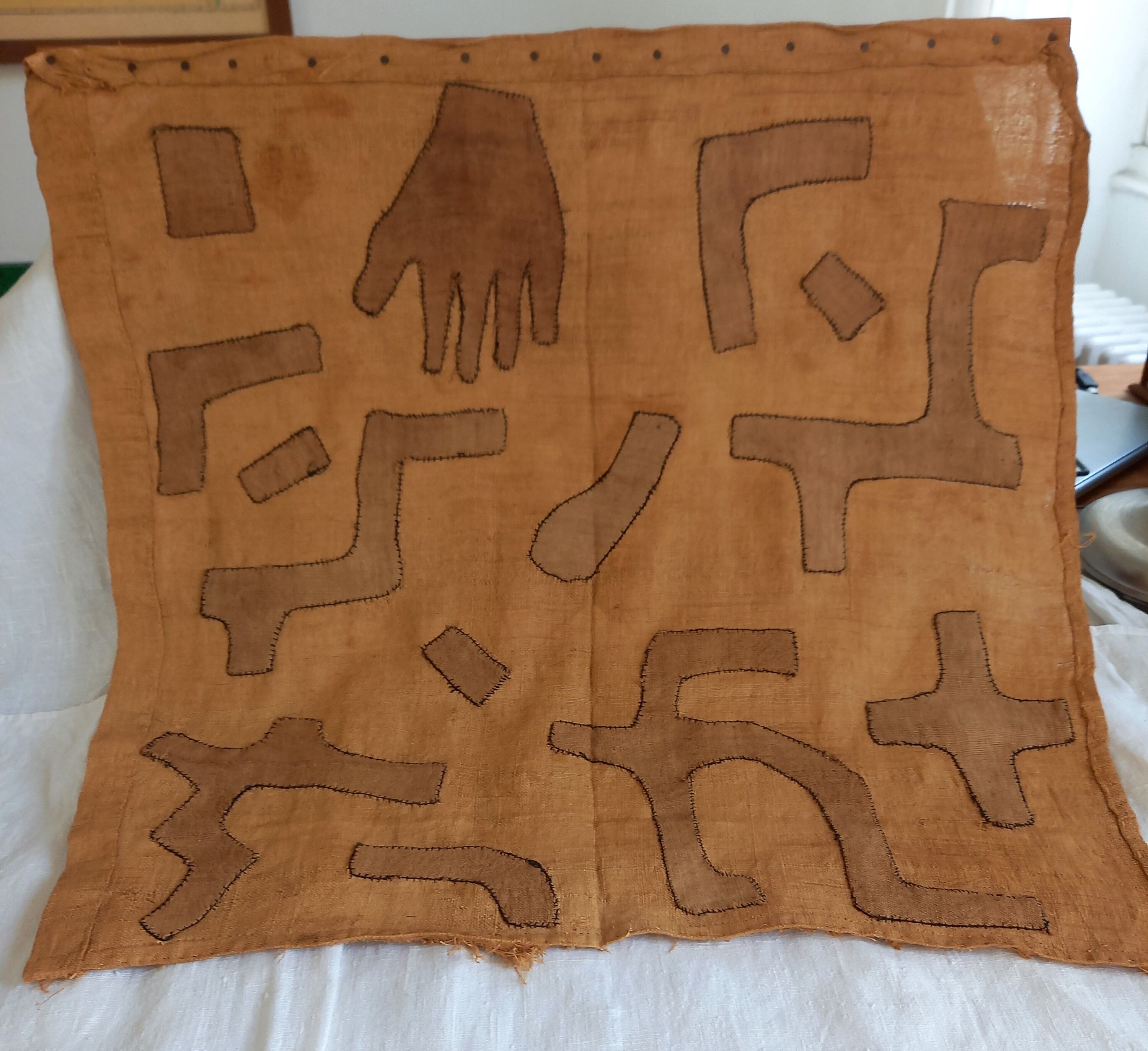 African wall tapestry in raffia Kuba 70s 80s