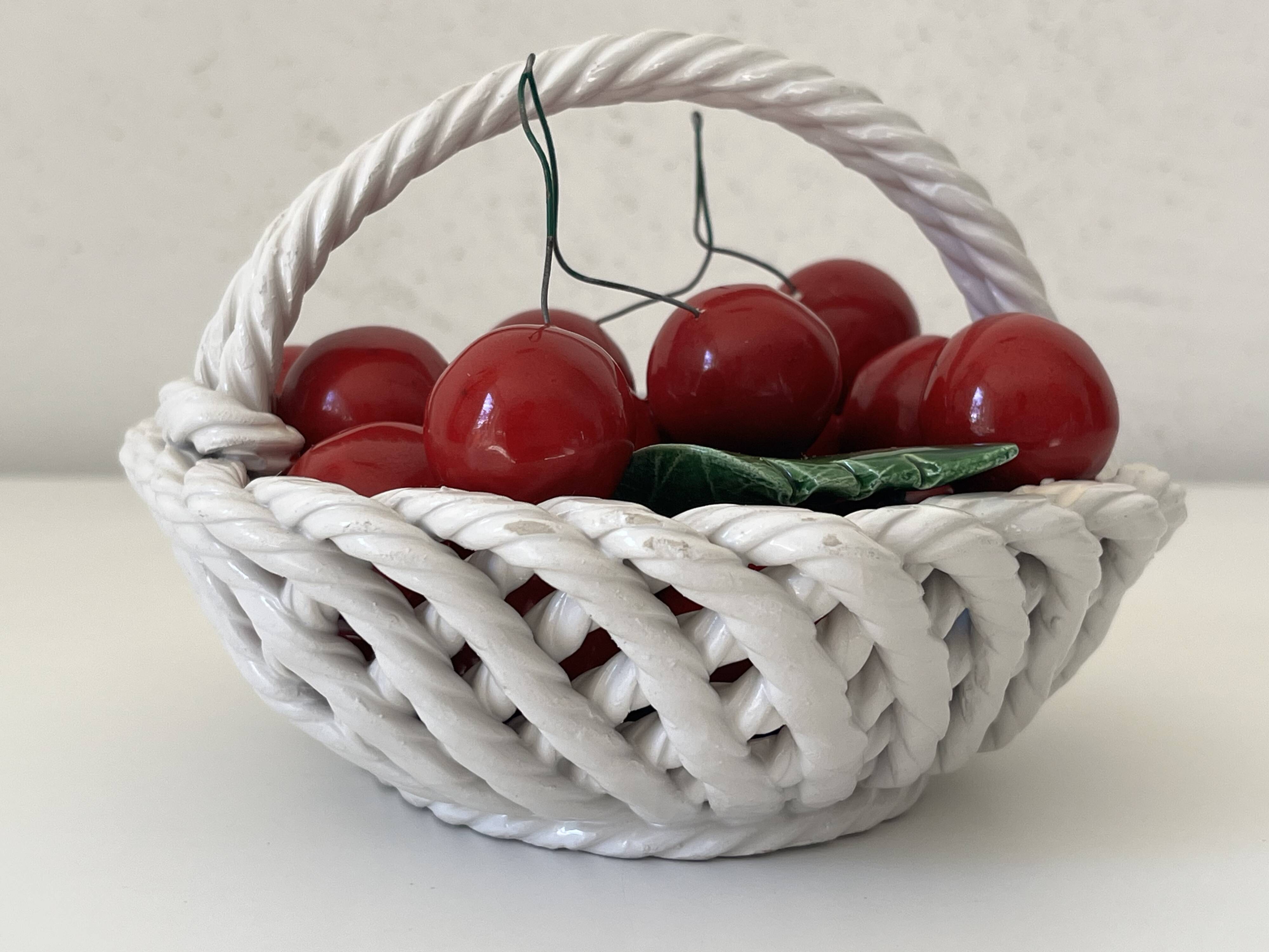 Italian ceramic cherry basket signed Bassano – Vintage