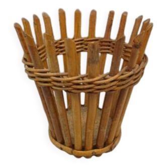 Cache pot vintage en bambou et osier