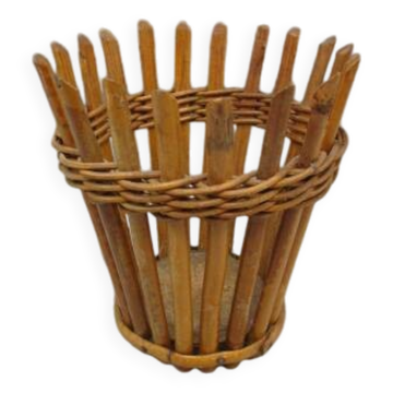 Vintage bamboo and wicker flowerpot