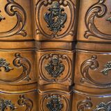Louis XV style chest of drawers with crossbow front and 3 drawers in solid walnut