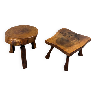 Set of 2 small brutalist wooden plant tables side tables 1960–70’s