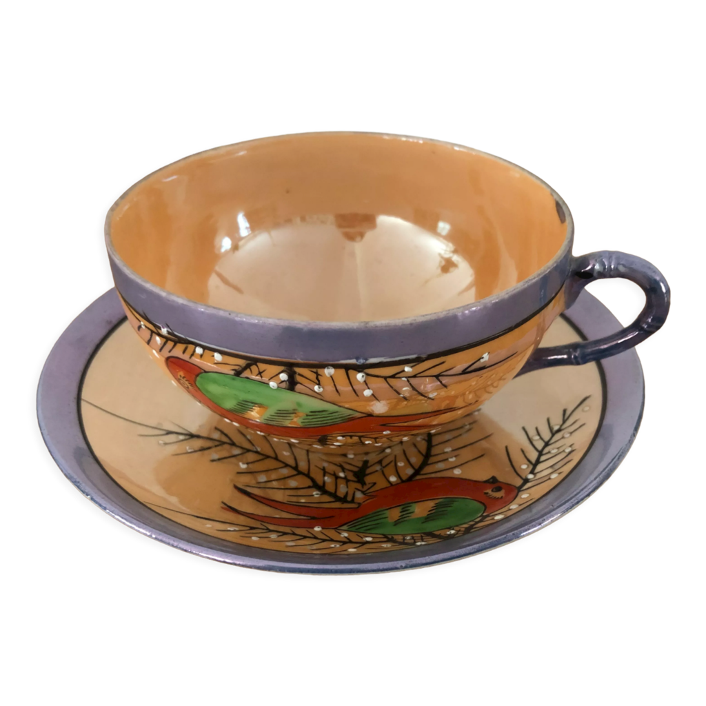 Tasse et sous tasse à café ou thé en porcelaine japonaise irisée | Selency