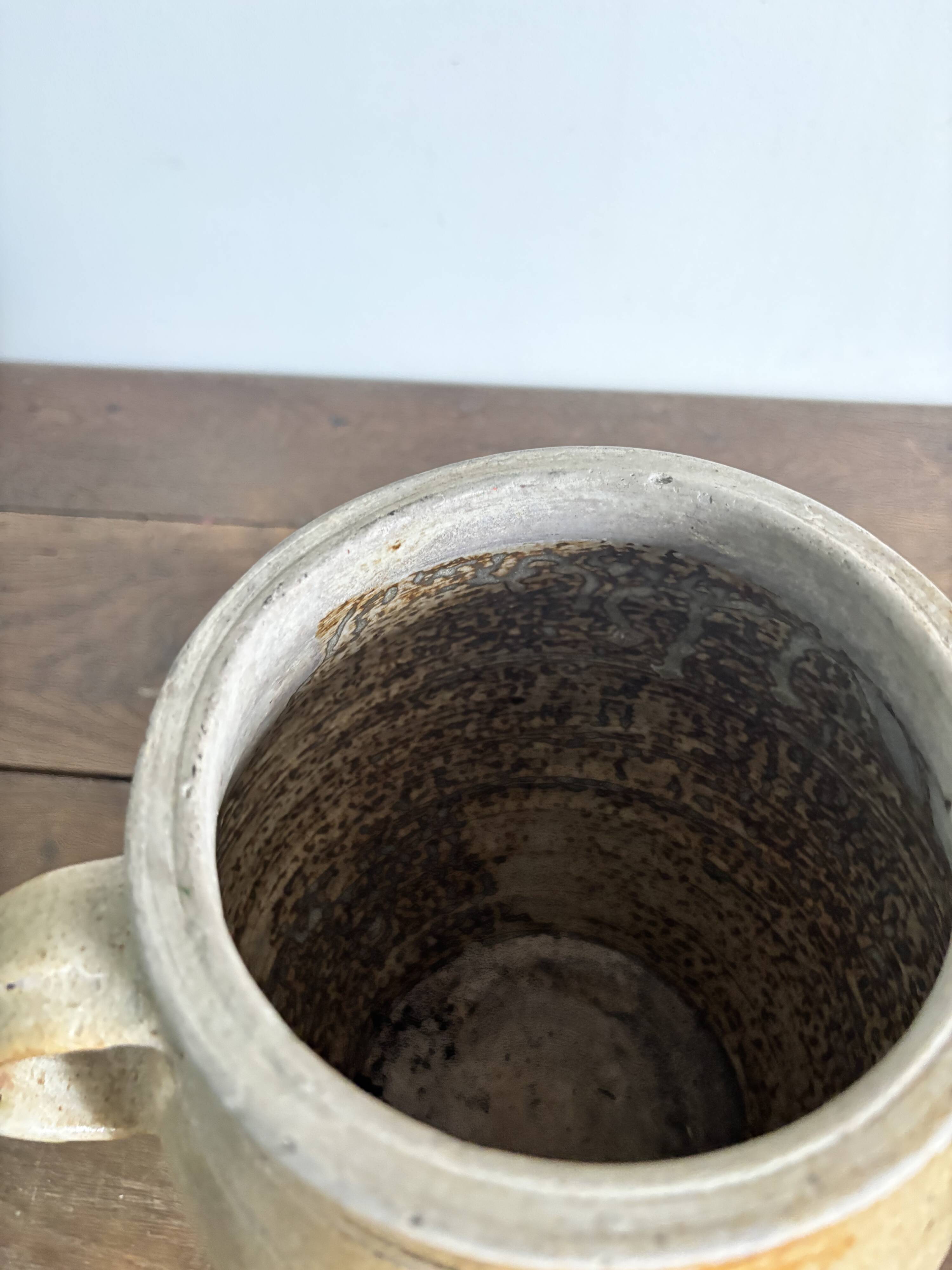 Ancien pot à graisse/vase en grès vernissé vintage – 2 anses