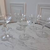 Set of 6 mismatched crystal champagne glasses 30s-40s