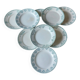 9 Assiettes plates dépareillées Terre de fer tons verts bleus