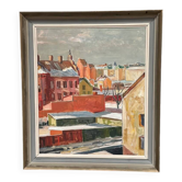 Huile su panneau suédois "Paysage" par Bertil Lundqvist, vintage et encadré.