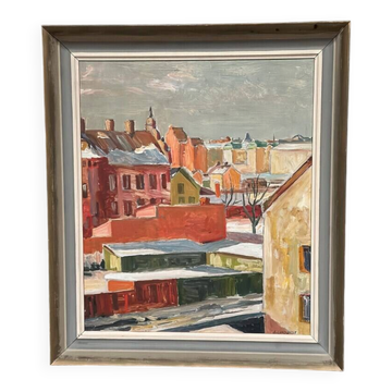Swedish Oil on Panel“Landscape” by Bertil Lundqvist , Vintage & Framed