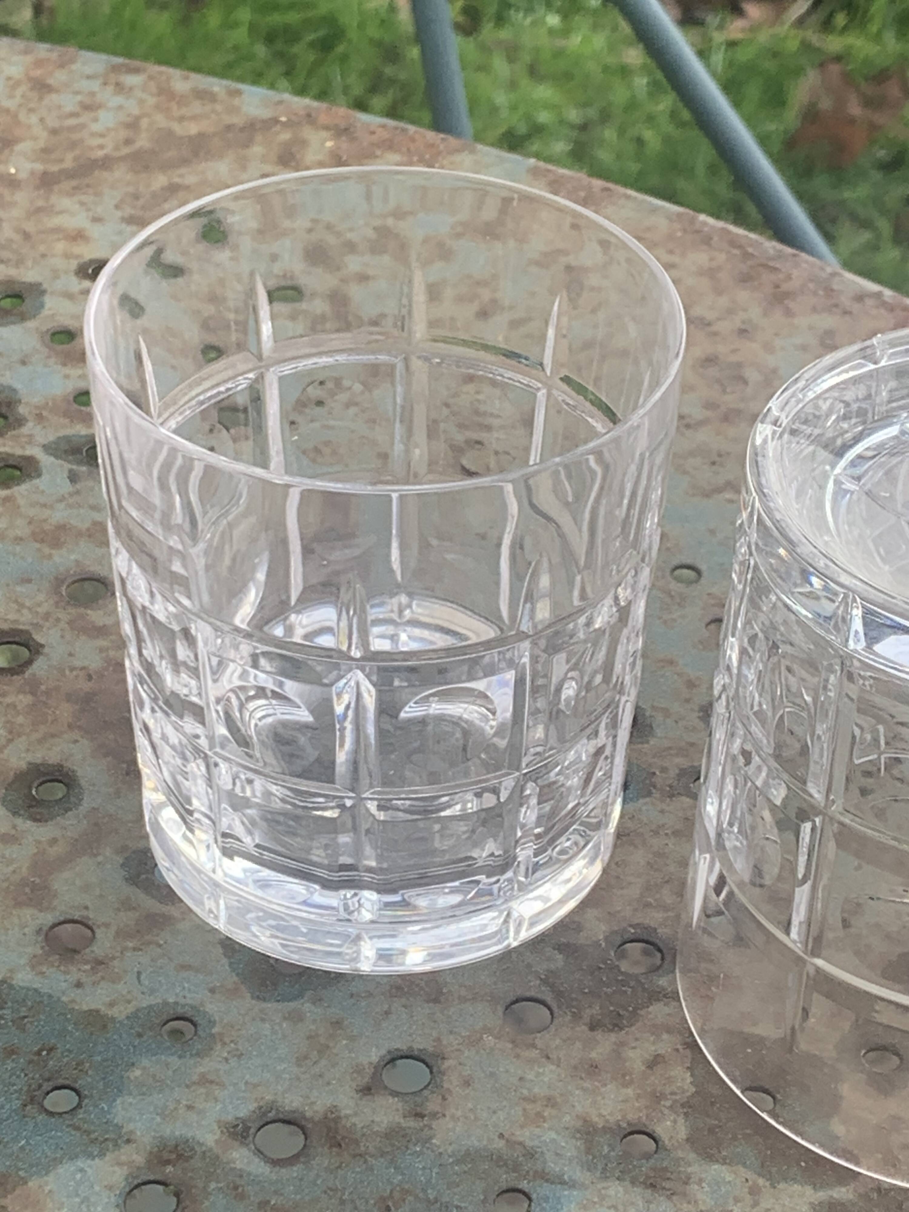 5 whisky glasses, Cristal Bayel stamps, transparent crystal with patterns