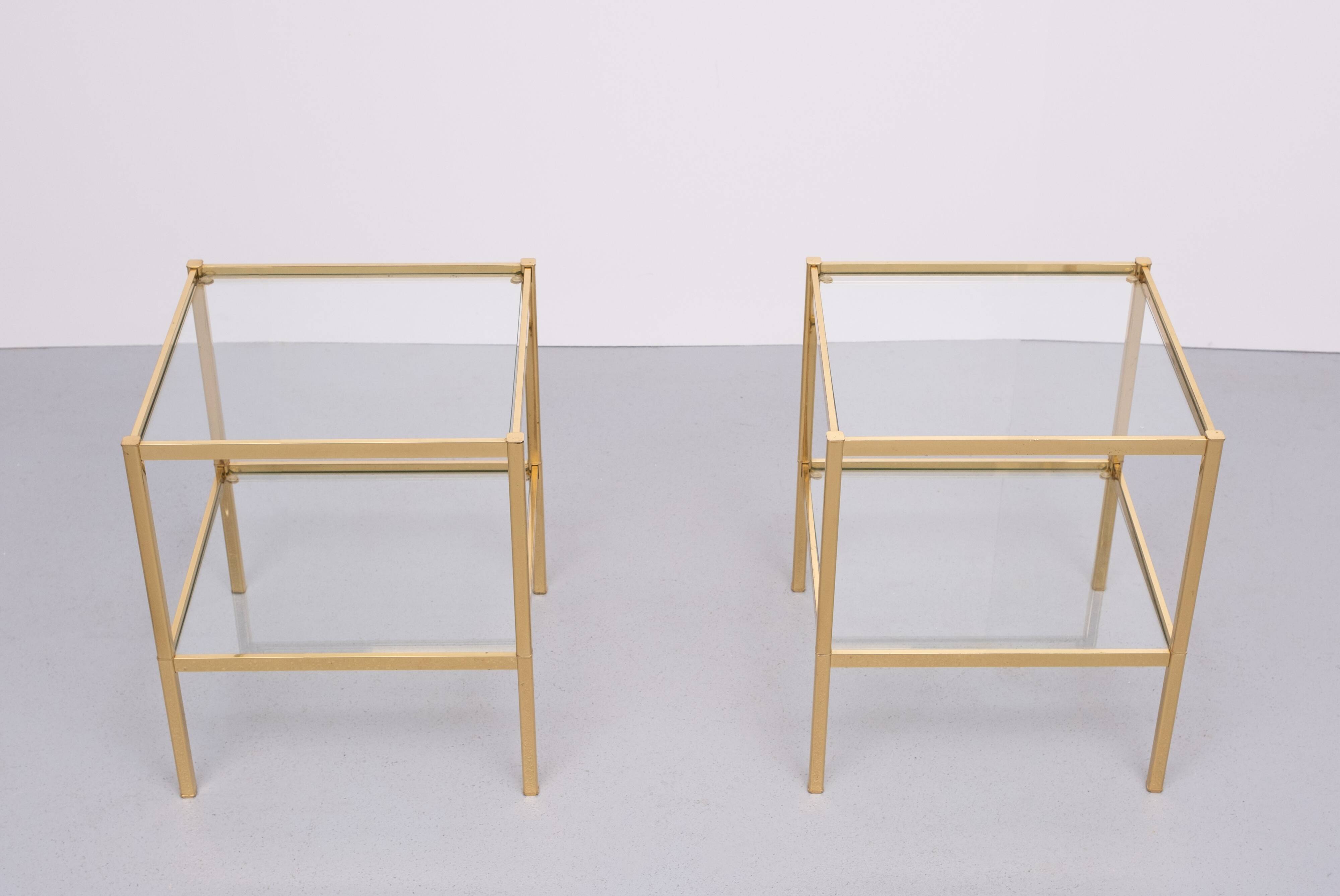 Pair Renato Zevi Brass square side tables 1970s Italy