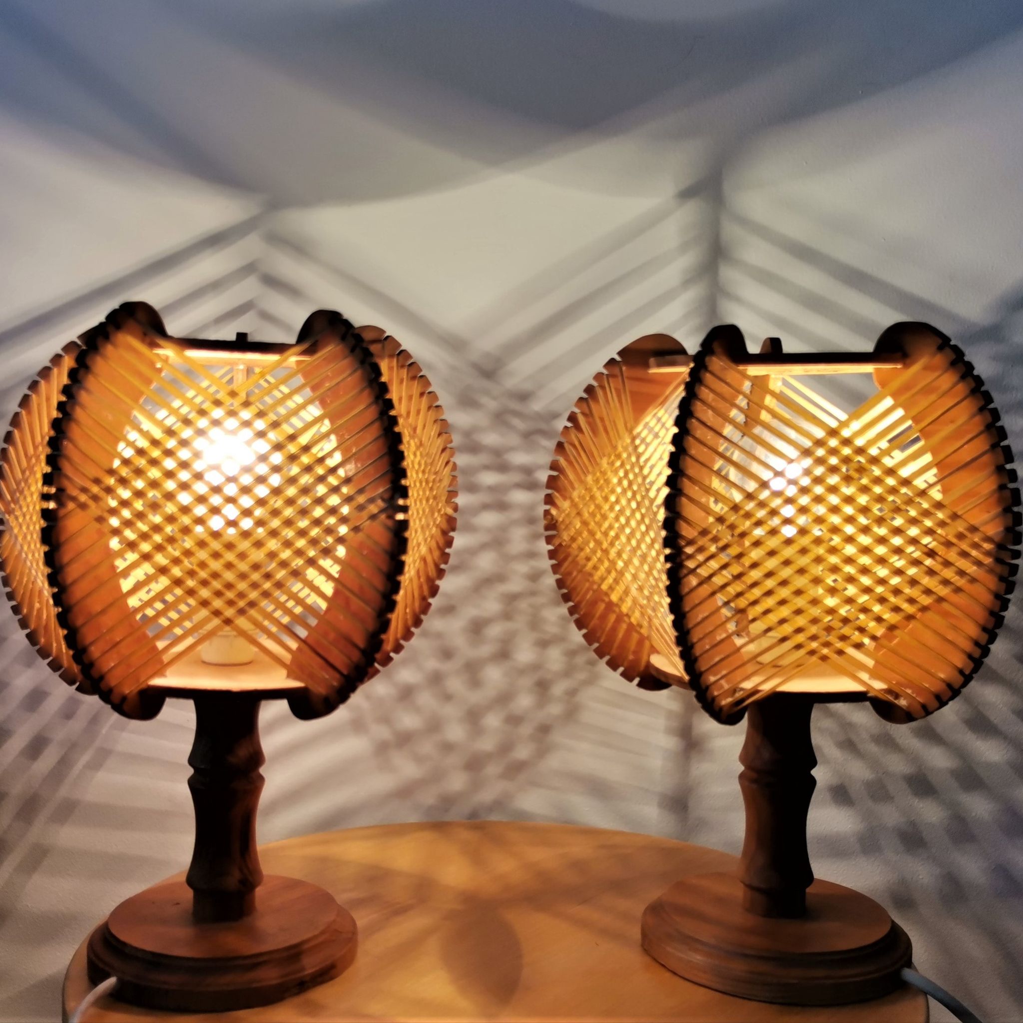 Pair of 1960s French Mid Century wooden table lamps