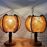 Pair of 1960s French Mid Century wooden table lamps