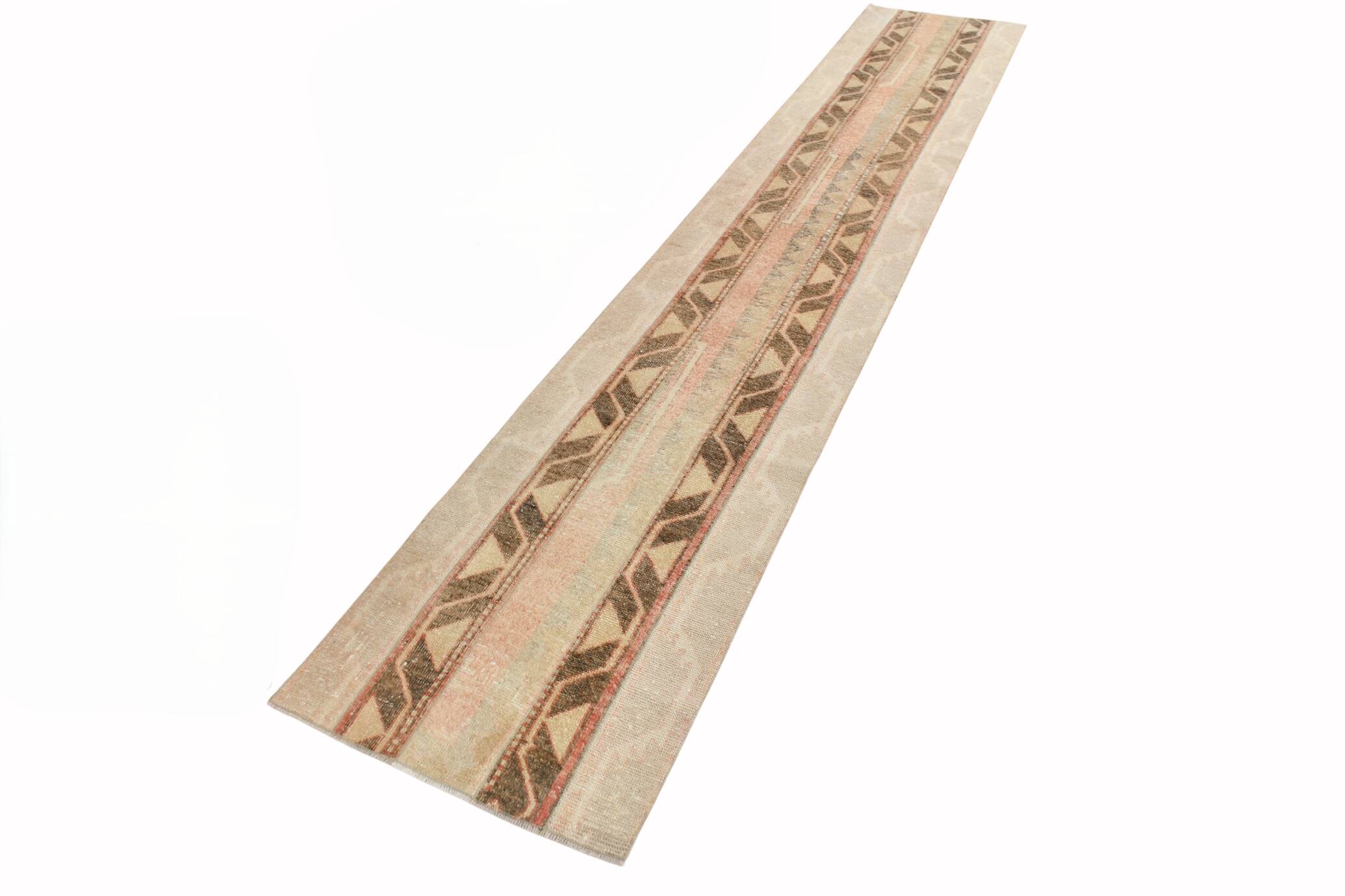Turkish Pale Red & Cream Vintage Runner Rug, 71x378Cm
