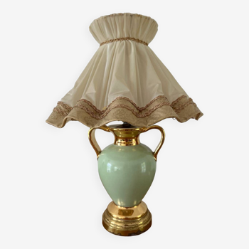 Vintage bedside lamp with green and gold porcelain foot