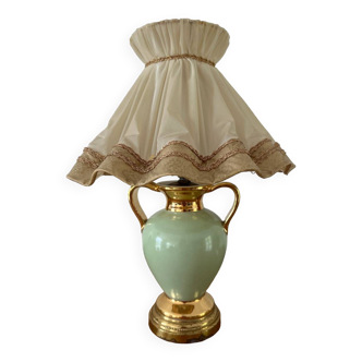 Lampe de chevet Vintage pied porcelaine vert et doré