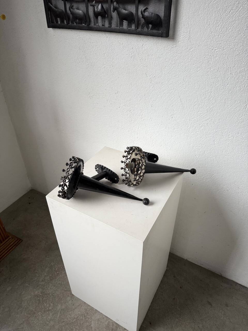 Black metal brutalist wall lights