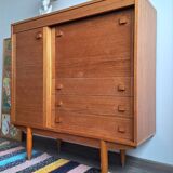 Enfilade vintage en teck, meuble secrétaire ancien, bar