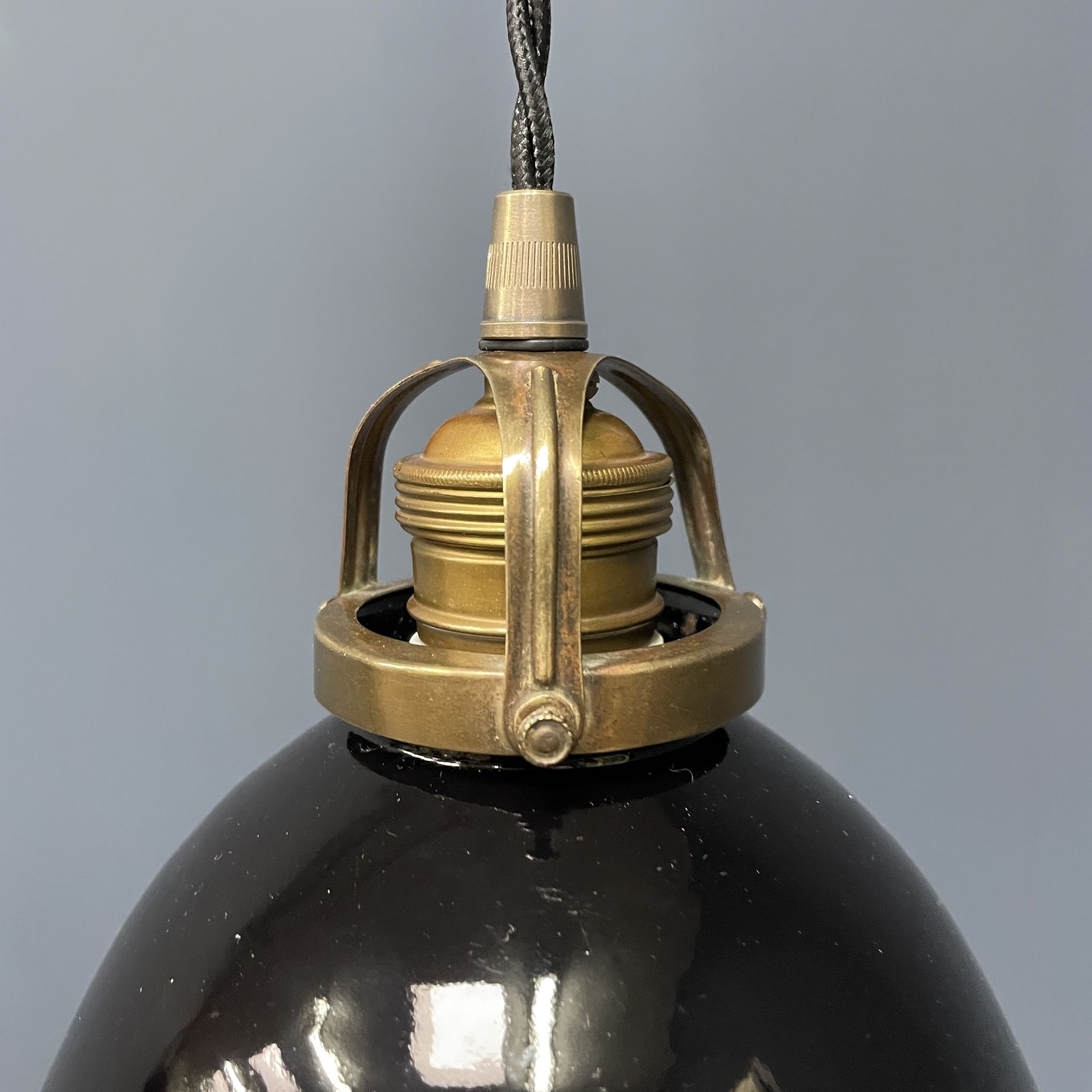 Small size black enamel hanging lamp with brass fixture
