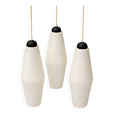 Set of 3 vintage pendant lamps – Matte white glass and black shade