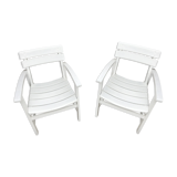 Ensemble de 2 fauteuils bas en bois exotique