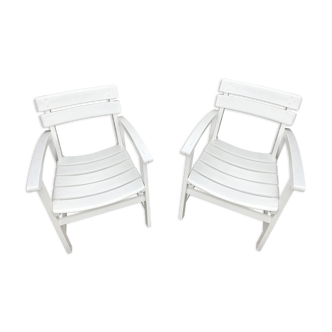 Ensemble de 2 fauteuils bas en bois exotique