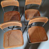 Set of 4 TIVIR chairs in cane and chrome metal.