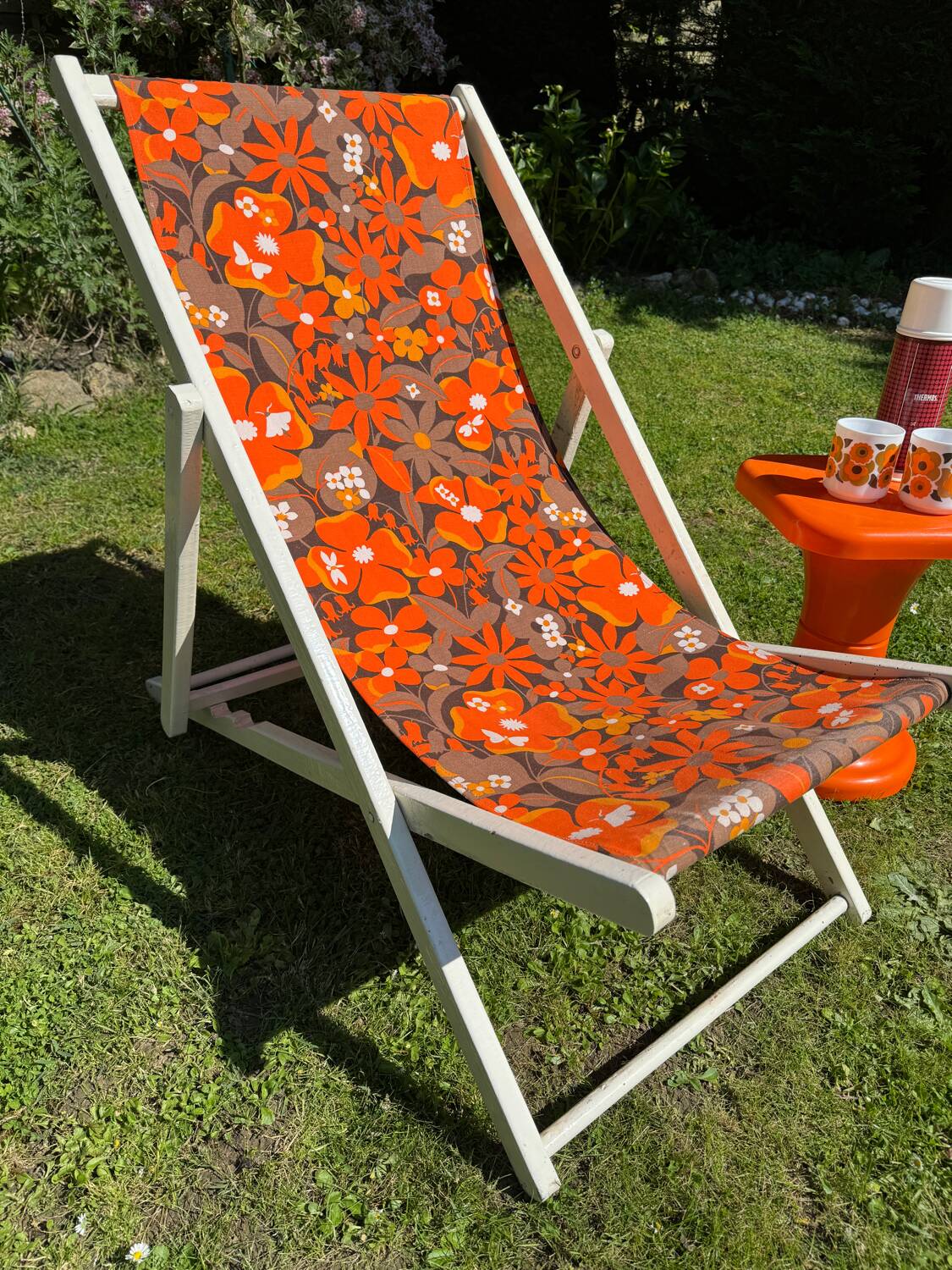 Old vintage flower deckchair