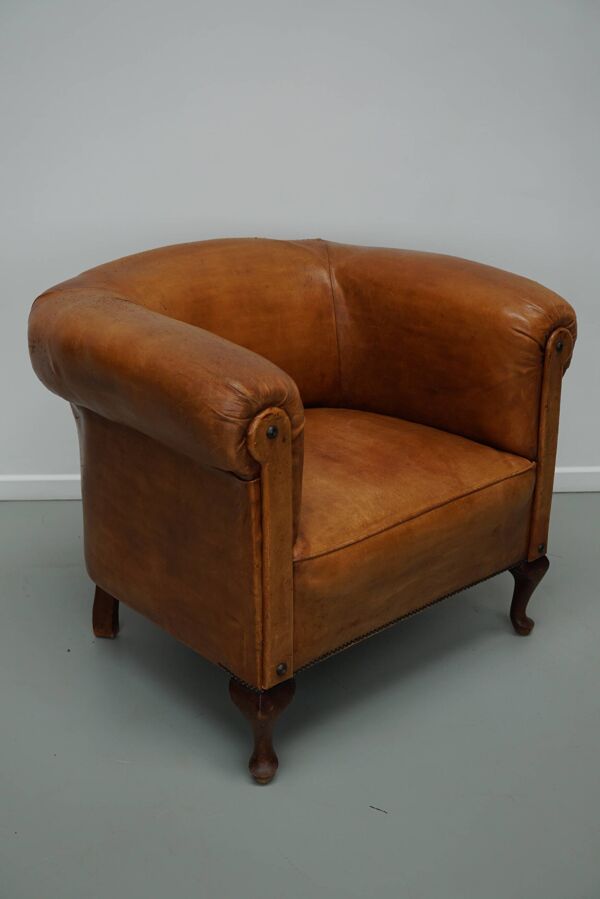 Fauteuil Club Vintage en Cuir Couleur Cognac, Pays-Bas
