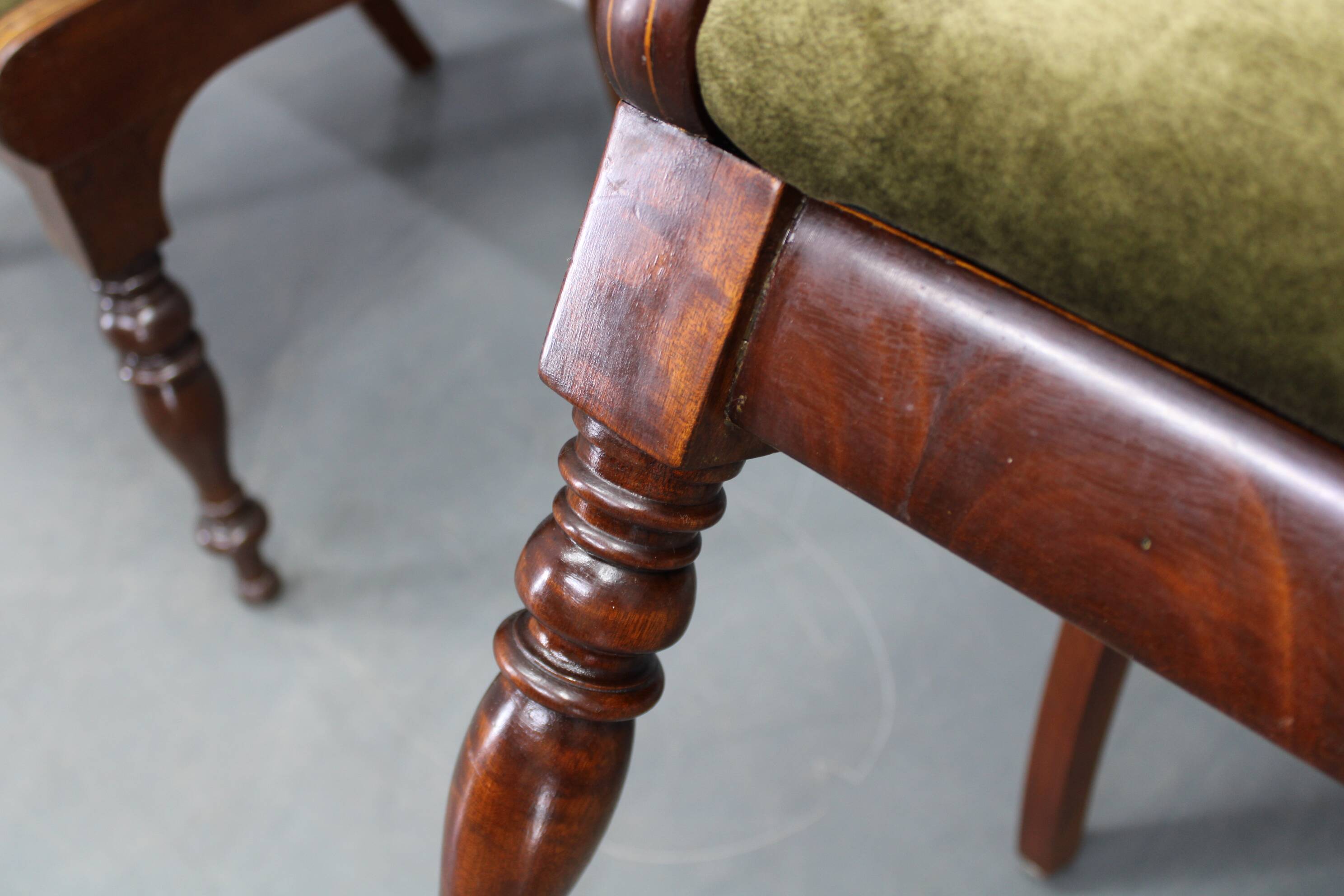 French Art Deco walnut dining chair set with armchairs, France 1930s