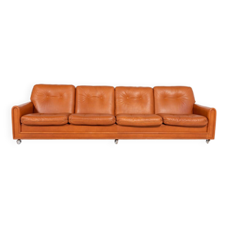 1960’s Vintage Danish Modern cognac leather sofa