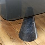 Table basse vintage design marbre et verre 1970