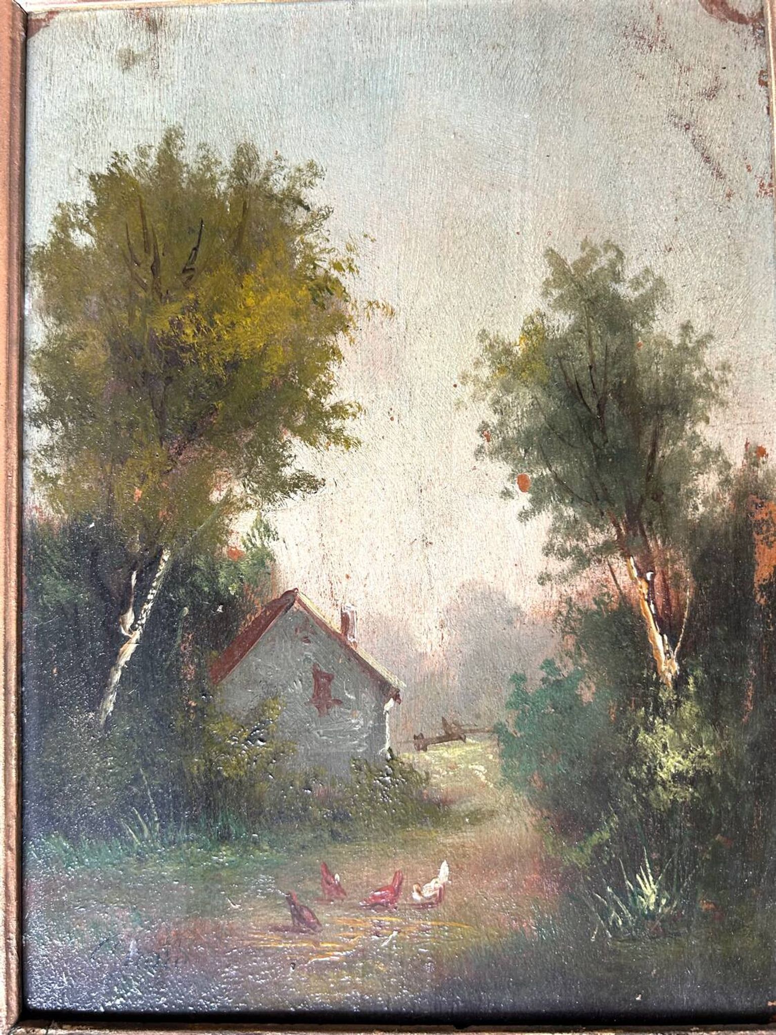 The Court of Poultry, oil on panel signed Girard, 19th century.
