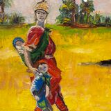 Old painting, oriental landscape, signed M Gourloo 20th century