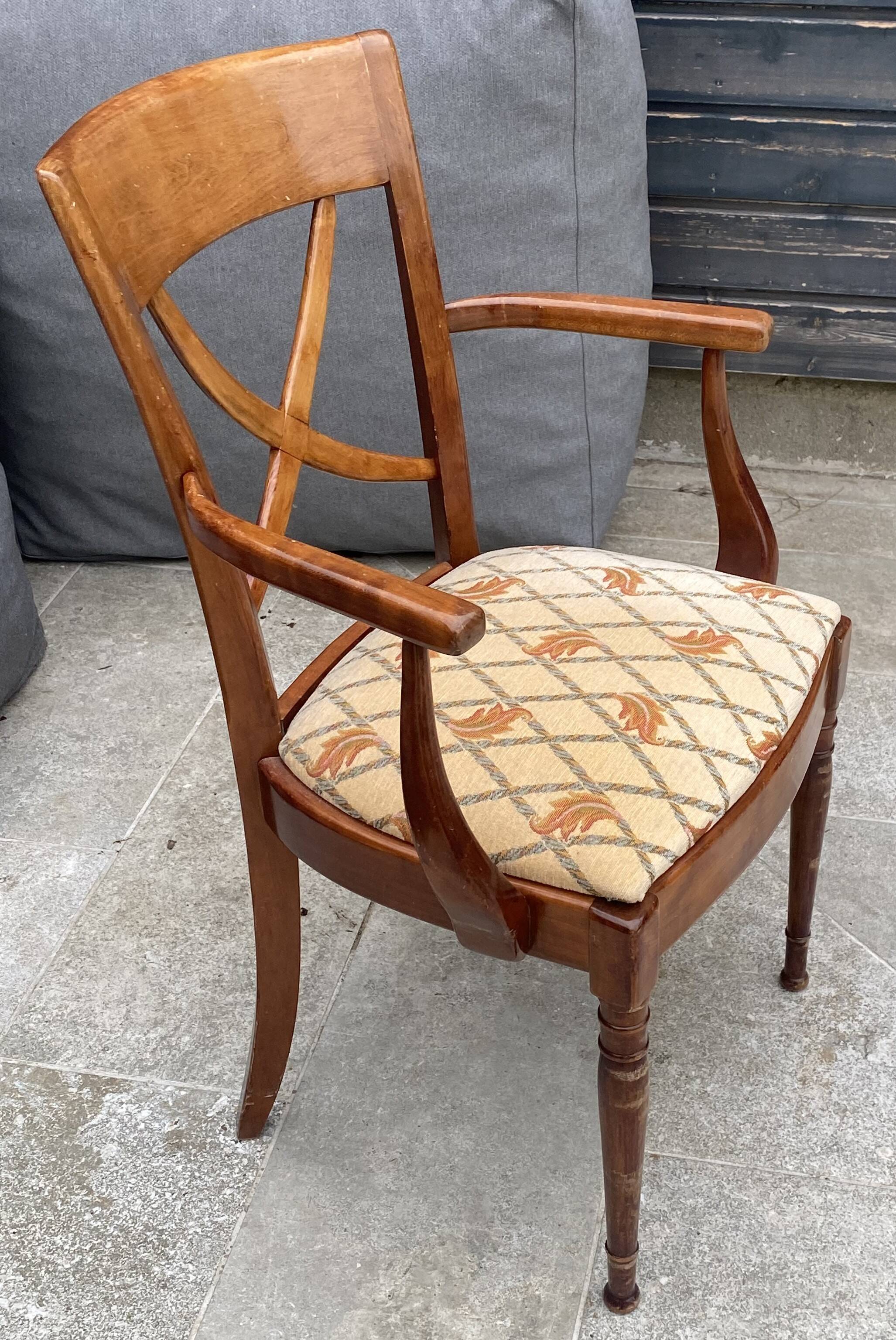 Fauteuil de bureau ancien en merisier et tissu