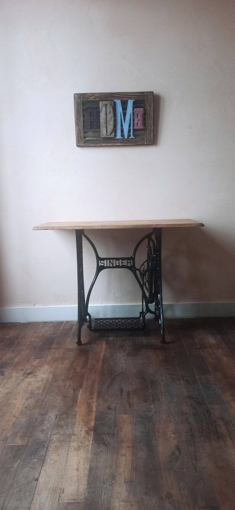 Solid wood and cast iron desk/Singer sewing machine table/entrance console/bathroom furniture