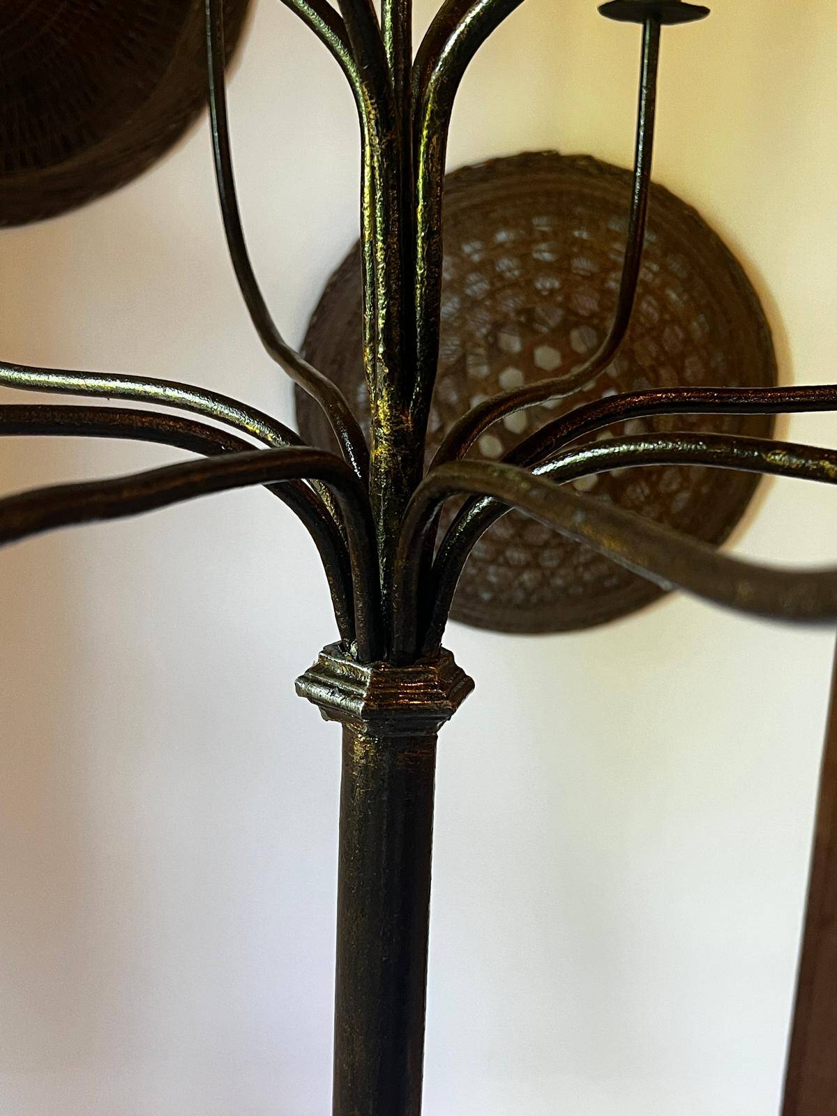 Floor chandelier with 13 lights in wrought iron, French folk art 20th century