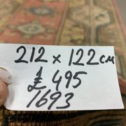 Old Turkish Milas Rug 212x122 cm old vintage carpet Ushak Region Pink Beige Blue