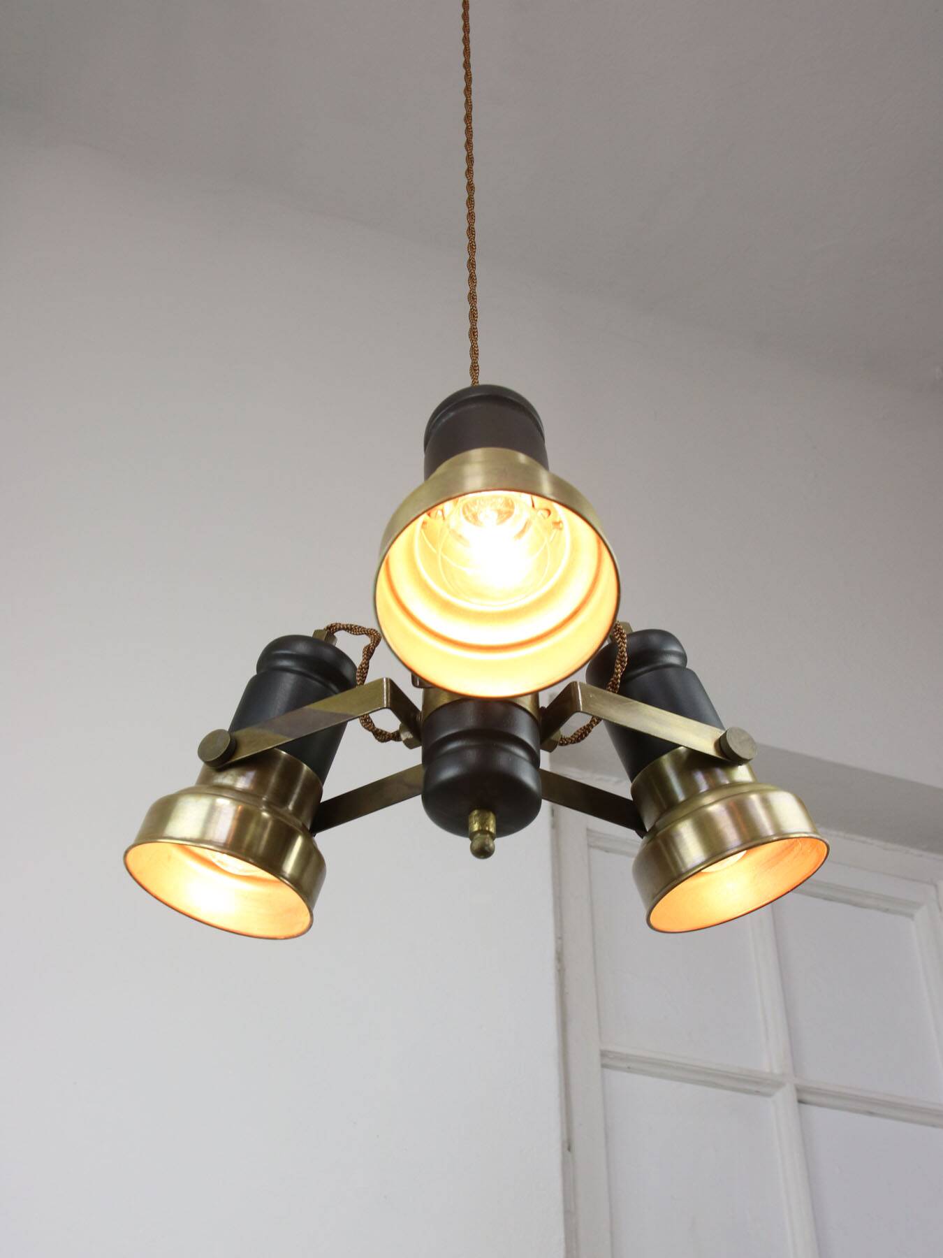 Vintage Italian Brass Reflector Chandelier, 70s