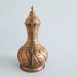 Copper jug with lid and brass handle, large copper jug with relief