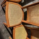 Six Art Deco chairs, 1960s, beech and cane