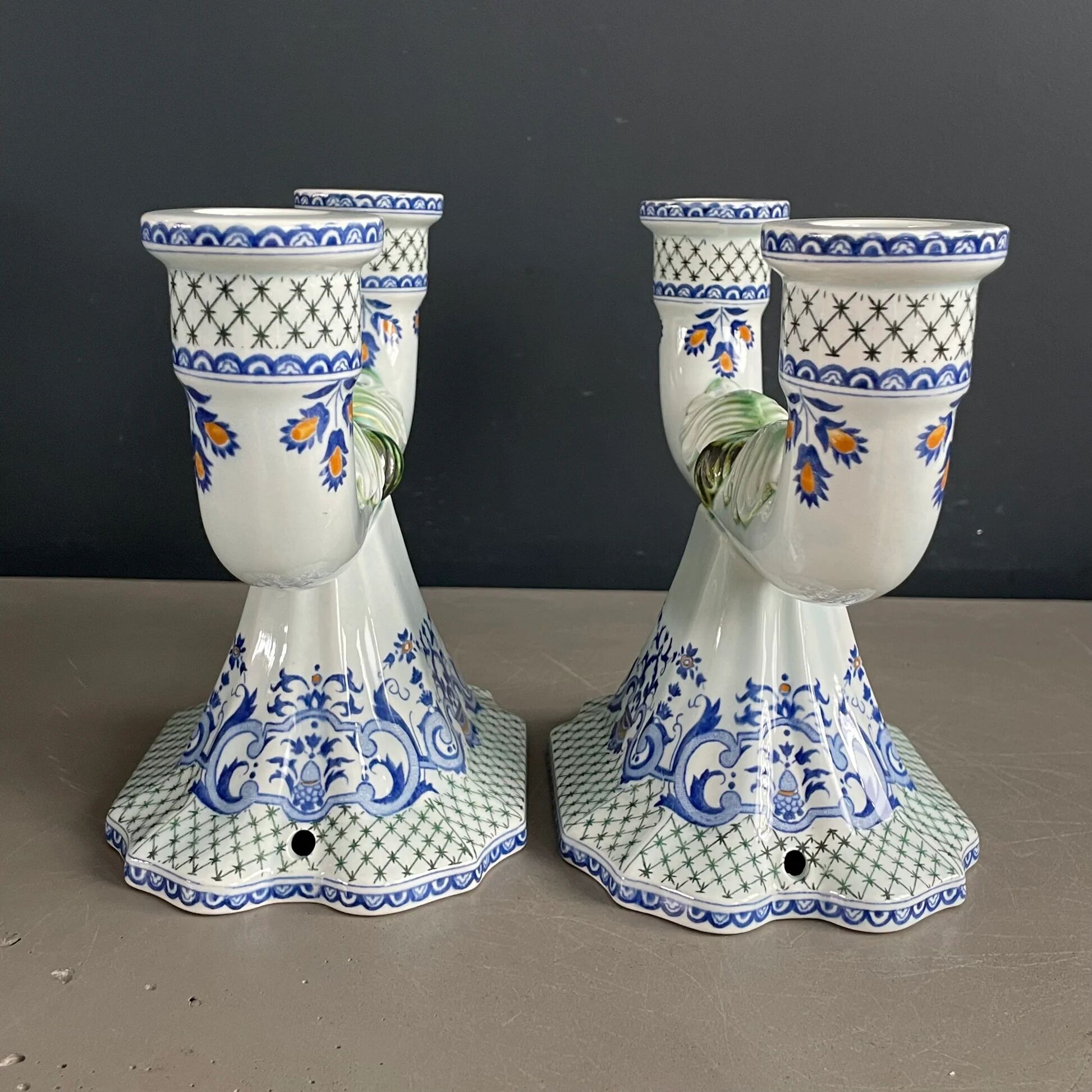 Pair of Gien earthenware candlesticks - lamp bases - Ref 1170