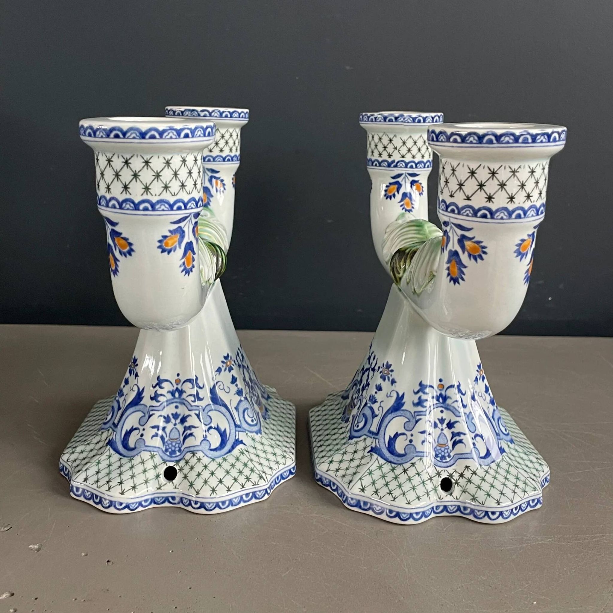 Pair of Gien earthenware candlesticks - lamp bases - Ref 1170