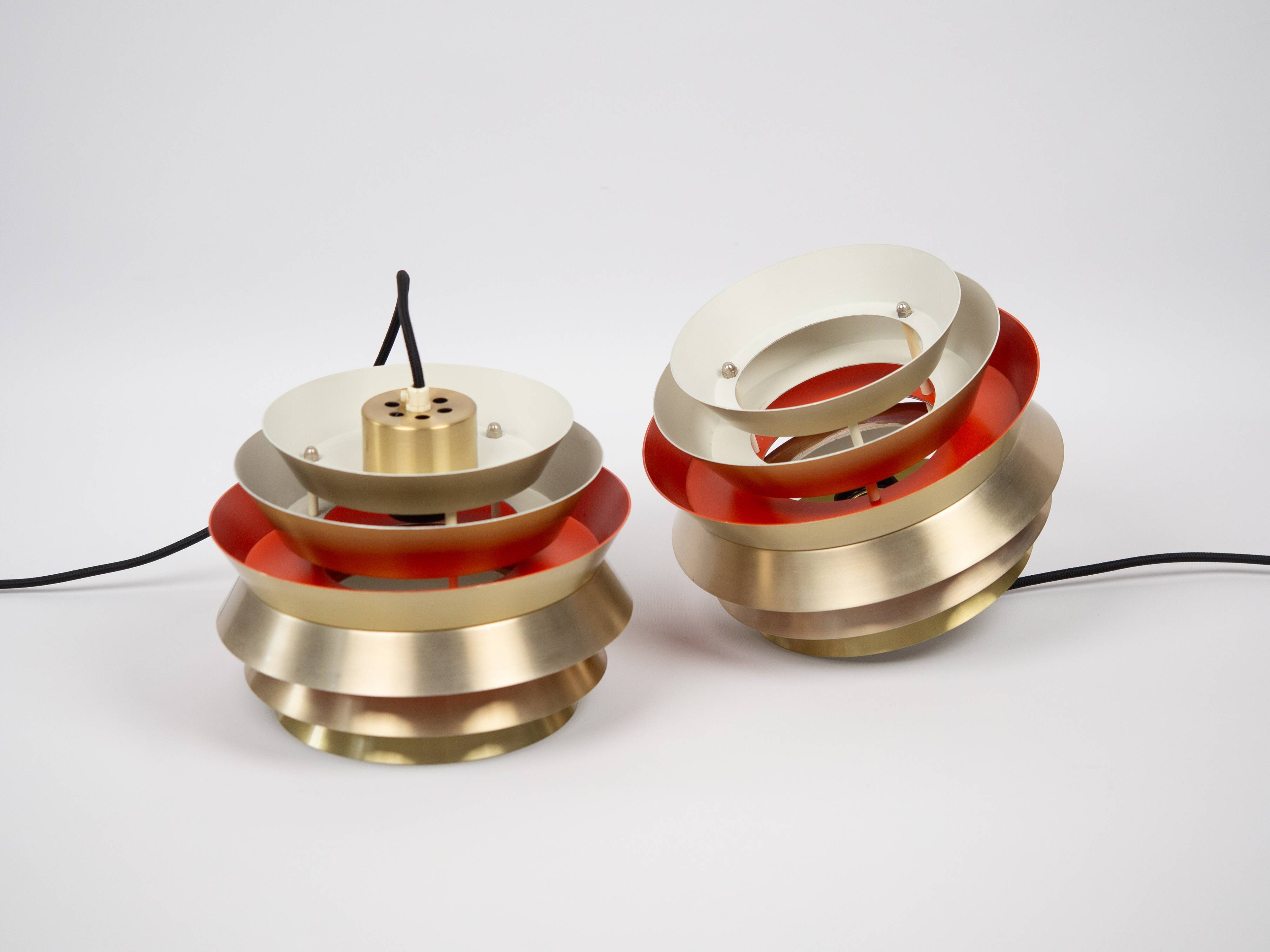 Pair of 2 Swedish vintage pendant lamps Trava by Carl Thore, Granhaga, 1960