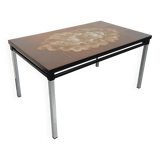 Vintage rectangular coffee table from the 60s 70s in ceramic, black metal and chrome metal