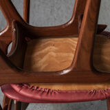 Set of 4 dining chairs in teak and burgundy by Louis van Teeffelen, The Netherlands, 1960’s