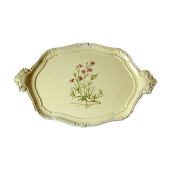 Florentine tray in white with floral decor, vintage
