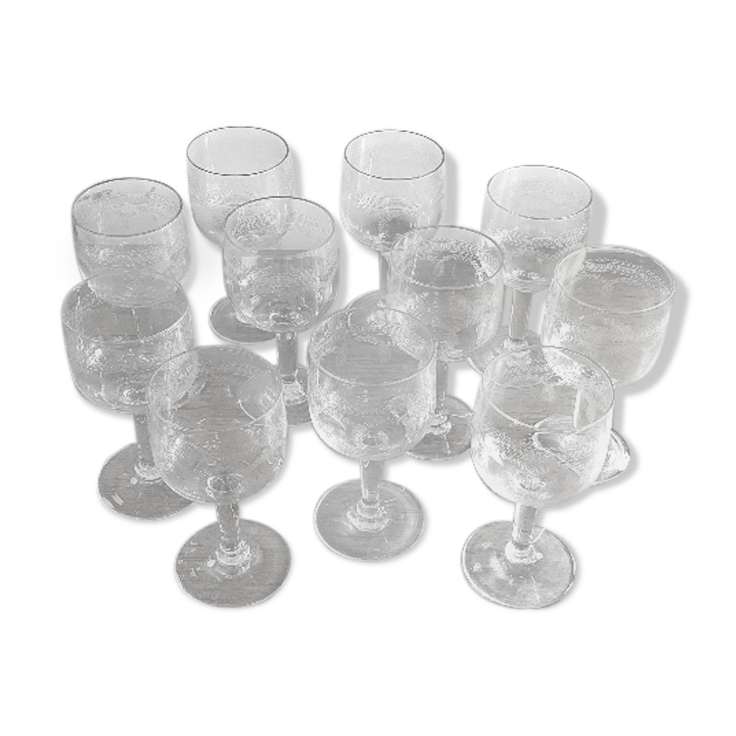 11 stemmed glasses, cut glass, garland pattern, 1960