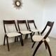 Set of 4 vintage 70s Italian design wooden and terry chairs