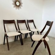 Set of 4 vintage 70s Italian design wooden and terry chairs